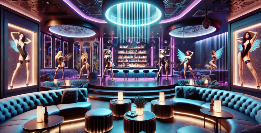 strippers performing on stage in an exclusive Gentlemen's Club