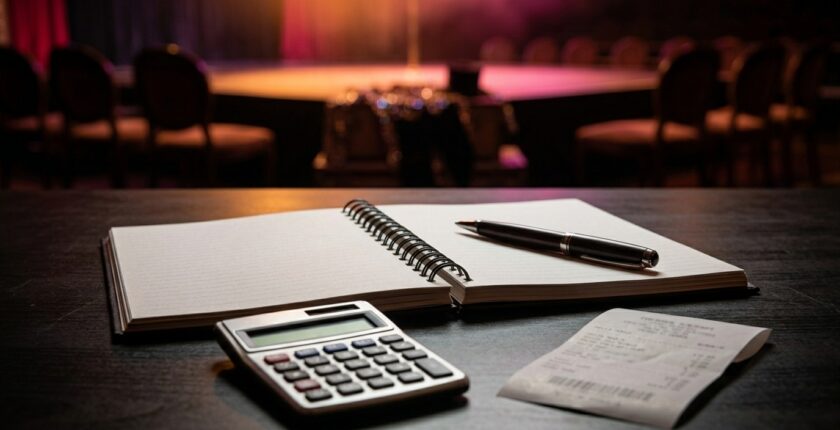 Notebook and calculator on a desk — exotic dancer contractor status and financial record-keeping
