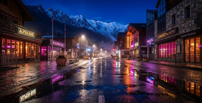 Queenstown New Zealand nightlife street at night with mountain backdrop — destination guide for stripper jobs Queenstown New Zealand